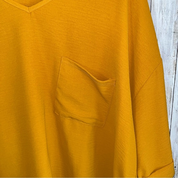 BiBi Mustard Oversized High Low Pocket Blouse - Picture 5 of 6